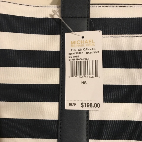 BNWT Navy & White Striped Michael Kors Hand Bag - Picture 4 of 8